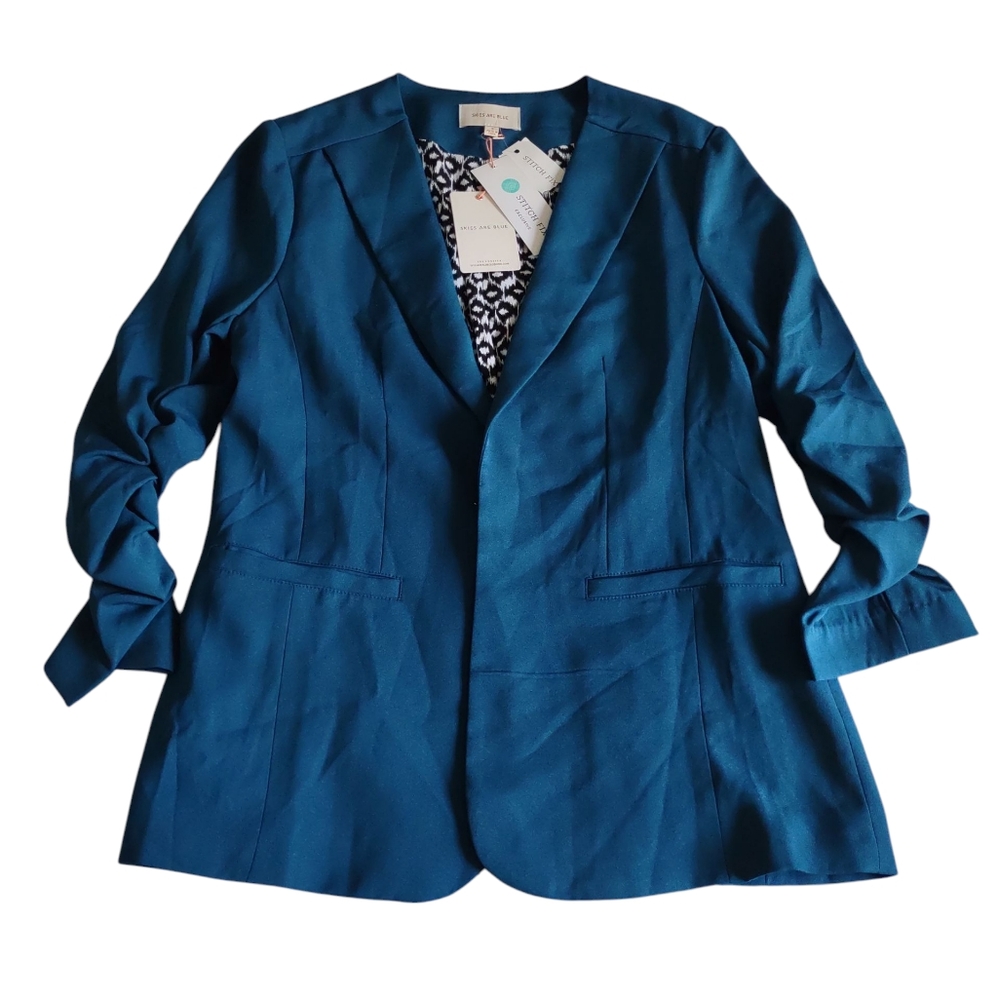 Skies Are Blue Raja Collarless Blazer Womens Small Blue
